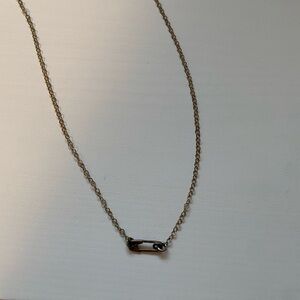 Silver Safety Pin Charm Chain Necklace